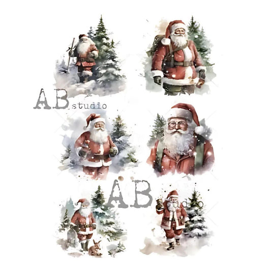 Rustic Santa Squares | Rice Paper Decoupage | AB Studios 2094 | A4