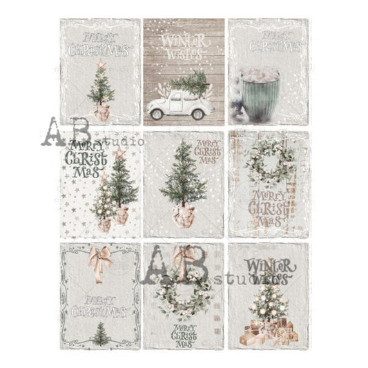 Farmhouse Christmas 9 Pack | Rice Paper Decoupage | AB Studios 2504 | A4