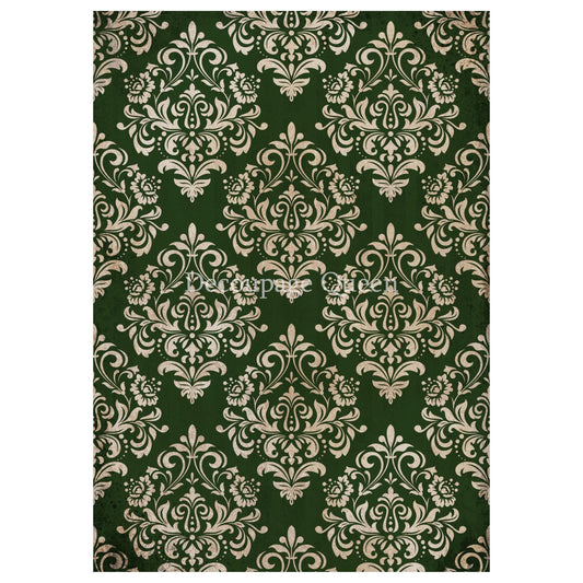 Christmas Damask Green | Rice Paper Decoupage | Decoupage Queen | Mixed Media | A4 and A3