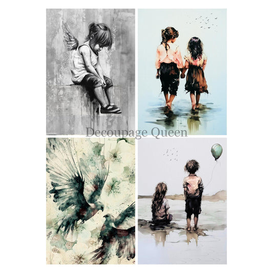 Peaceful Four Pack | Andy Skinner | Rice Paper Decoupage | Decoupage Queen | 2 Sizes