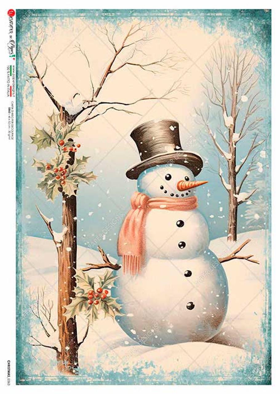 Snowman In Falling Snow | Rice Paper Decoupage | Paper Designs 0364 | A4