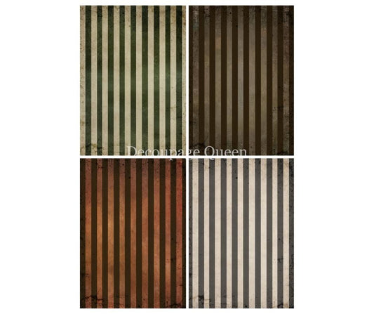 Fall Stripes Four Pack | Rice Paper  Decoupage | Decoupage Queen | A4 & A3