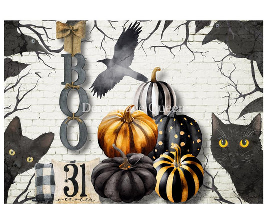 Black and White Pumpkins | Rice Paper Decoupage | Decoupage Queen | A4