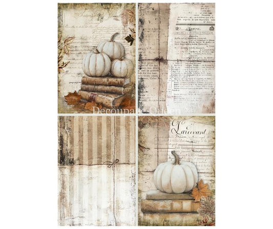 Cottage Pumpkins Four Pack | Rice Paper  Decoupage | Decoupage Queen | A4 & A3