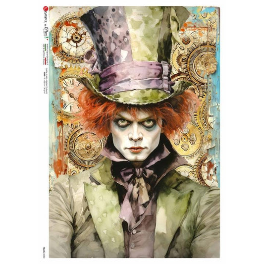Green Mad Hatter | Rice Paper Decoupage | Paper Designs Tales 0050 | A4
