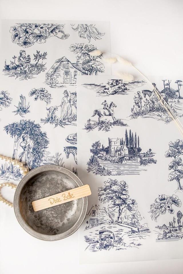 Cottage Toile | Dixie Belle Paint Company | Belles and Whistles | Rub On Transfer For Furniture | 24" x 37"