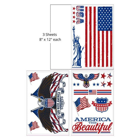 America The Beautiful | Rub On Transfers | Dixie Belle Belles and Whistles | Transfer | 3 Sheets 8X12 each