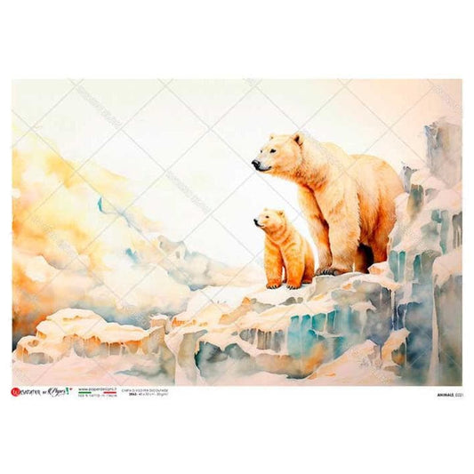 Polar Bear Family | Rice Paper Decoupage | US Paper Designs | Animals 0221 | Mixed Media | A4