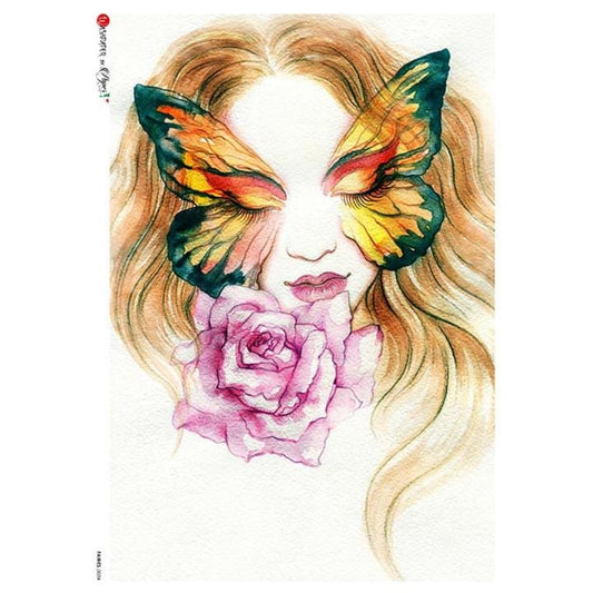 Lady With Butterfly Mask | Paper Designs | Rice Paper Decoupage | A2 & A1