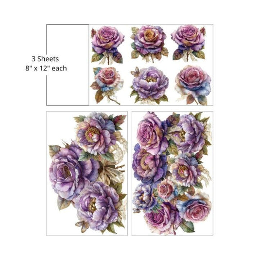 Roses and Peonies | Rub On Transfers | Dixie Belle Belles and Whistles | Transfer | 3 Sheets 8X12 each