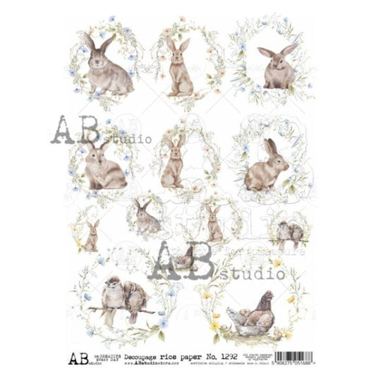 Easter Watercolor Rounds 1292 | Rice Paper Decoupage | AB Studios | A4